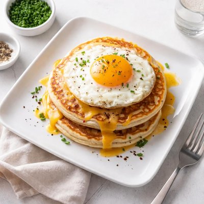 Pancakes with egg and cheese