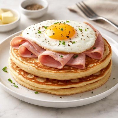 Pancakes with ham and egg