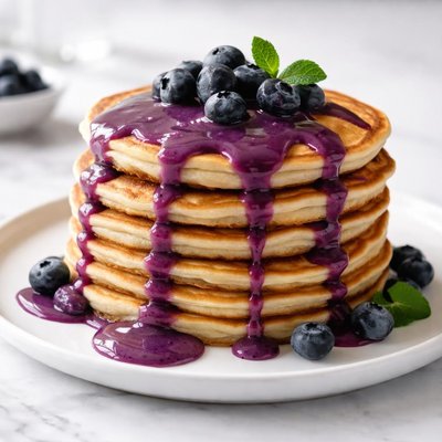 Pancakes with purple syrup