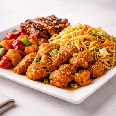 Panda express bigger plate orange chicken chao main