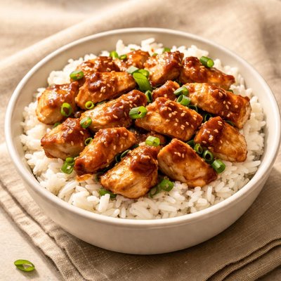 Panda express bowl of white rice grilled chicken