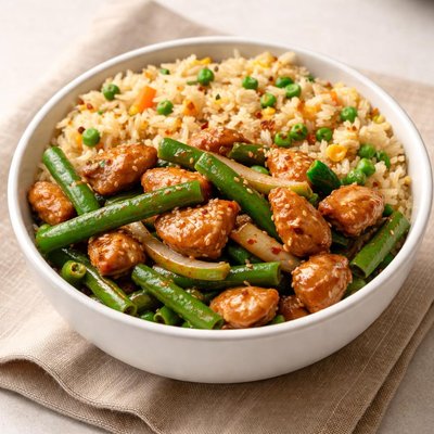 Panda express fired rice and green bean chicken bowl
