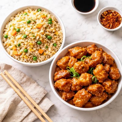 Panda express fried rice and orange chicken