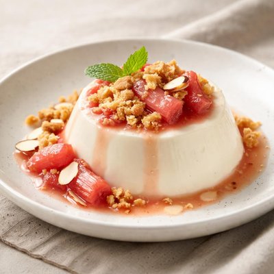 Panna cotta with rhubarb and almond crumble