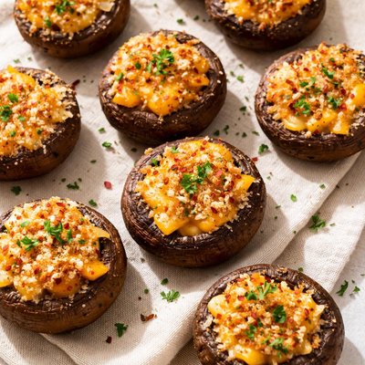 Parmesan crusted cheddar stuffed mushrooms