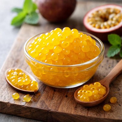 Passion fruit popping pearls