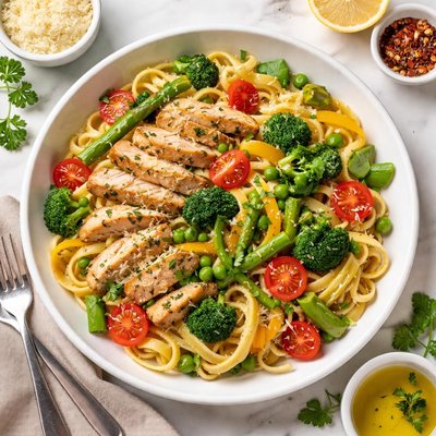 Pasta primavera with chicken