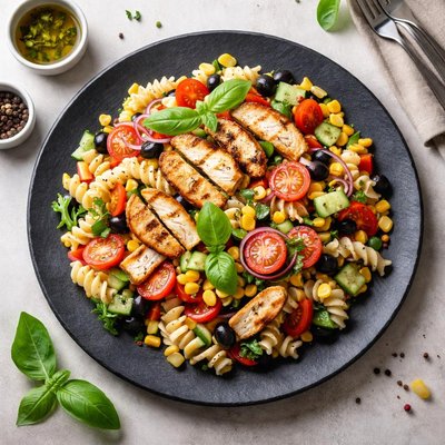 Pasta salad with chicken and vegetables