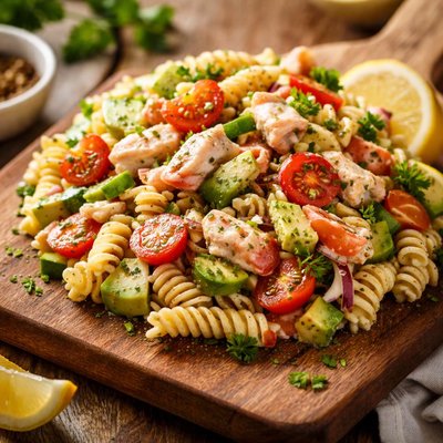 Pasta salad with real crab meat