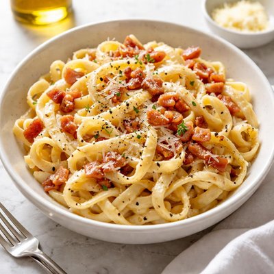Pasta with bacon and cheese sauce