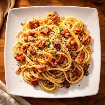 Pasta with bacon and onion
