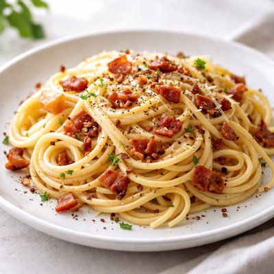Pasta with bacon bits