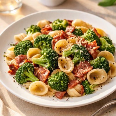 Pasta with broccoli and bacon