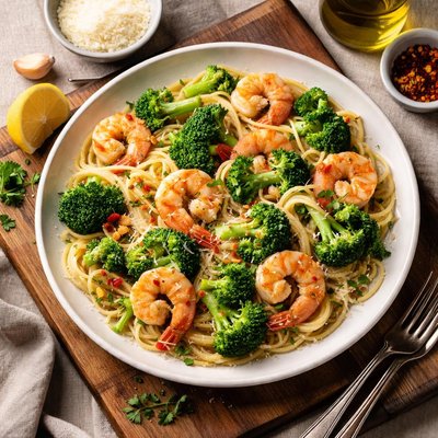 西兰花虾意面