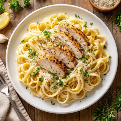 Pasta with chicken and alfredo sauce