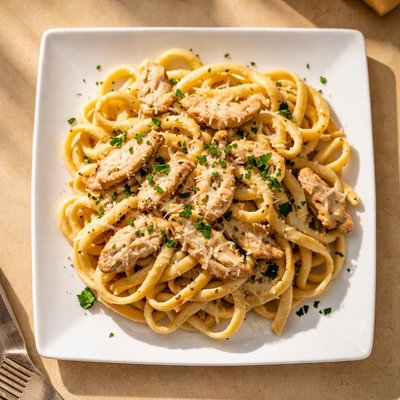 Pasta with chicken and creamy sauce
