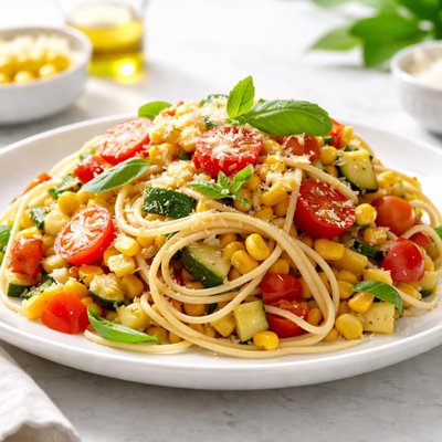 Pasta with corn and vegetables