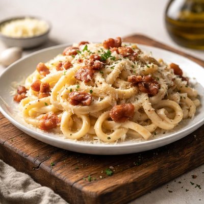 Pasta with cream sauce and bacon