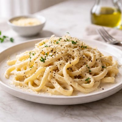 Pasta with cream sauce and grated cheese