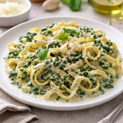 Pasta with creamy spinach sauce
