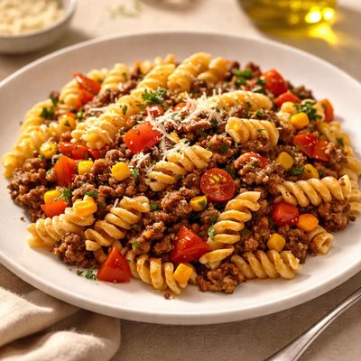Pasta with ground beef and vegetables