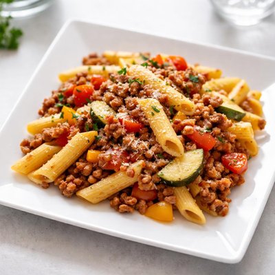 Pasta with ground meat and vegetables
