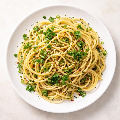 Pasta with herbs and sesame seeds