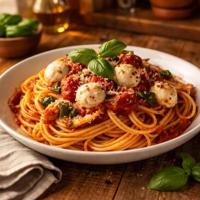 Pasta with marinara and mozzarella