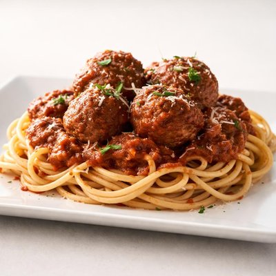 Pasta with meatballs and marinara sauce