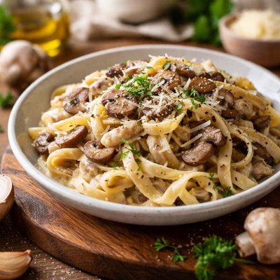 Pasta with mushrooms and cream