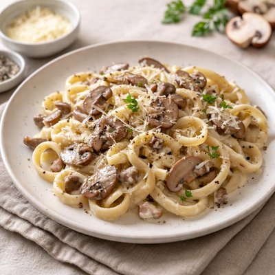 Pasta with mushrooms and cream sauce