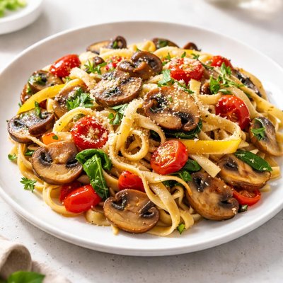 Pasta with mushrooms and vegetables