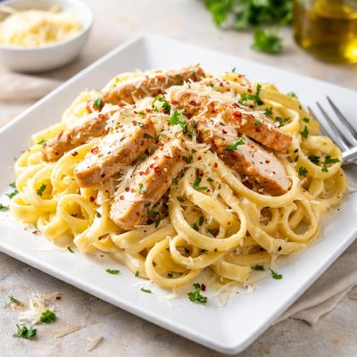 Pasta with parmesan cheese and chicken