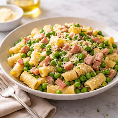 Pasta with peas and ham