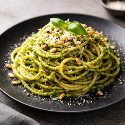 Pasta with pesto and cheese