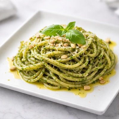 Pasta with pesto and oil
