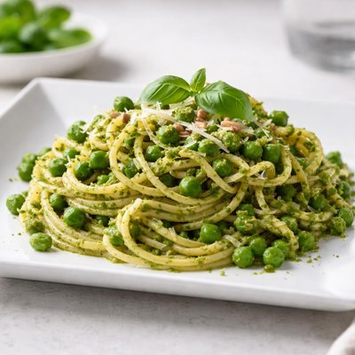Pasta with pesto and peas
