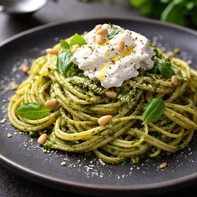 Pasta with pesto and ricotta