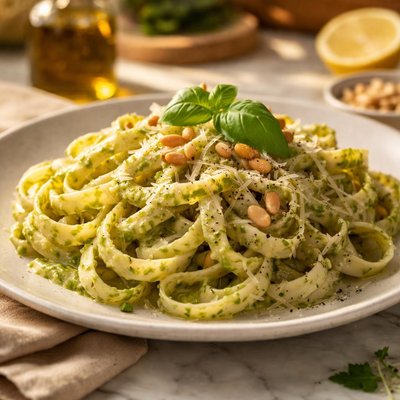 Pasta with pesto cream sauce