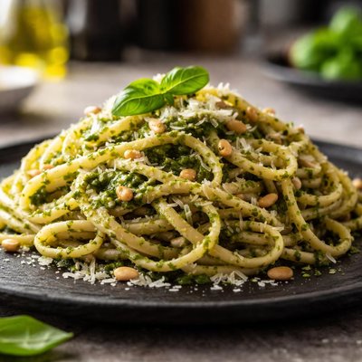 Pasta mit Pesto und Käse
