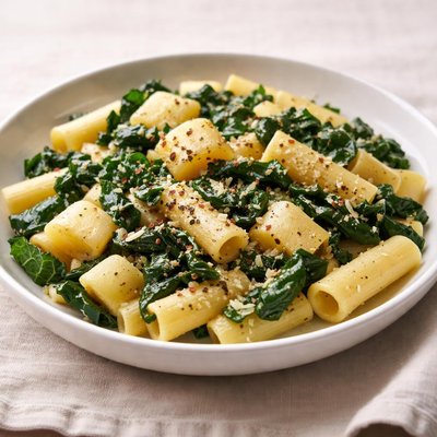 Pasta with potatoes and greens