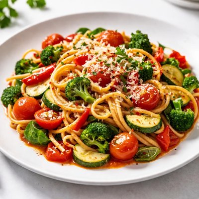 Pasta with sauce and vegetables