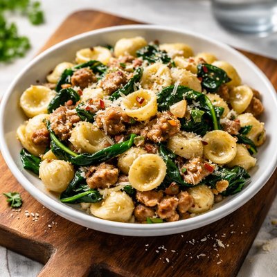 Pasta with sausage and spinach