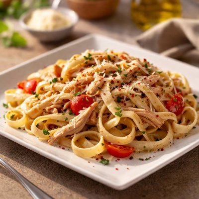 Pasta with shredded chicken