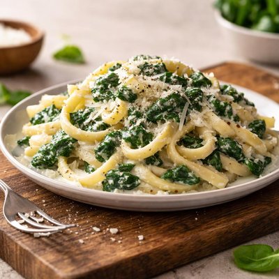 Pasta with spinach and cream sauce