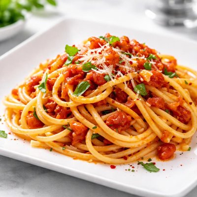 Pasta with tomato-garlic sauce