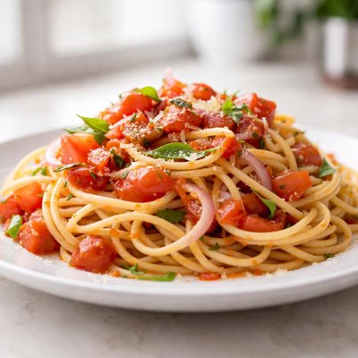 Pasta with tomato and onion