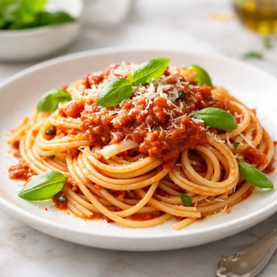 Pasta with tomato sauce and cheese