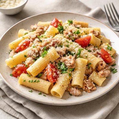 Pasta con atún y queso