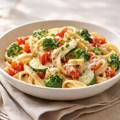 Pasta with vegetables and creamy sauce